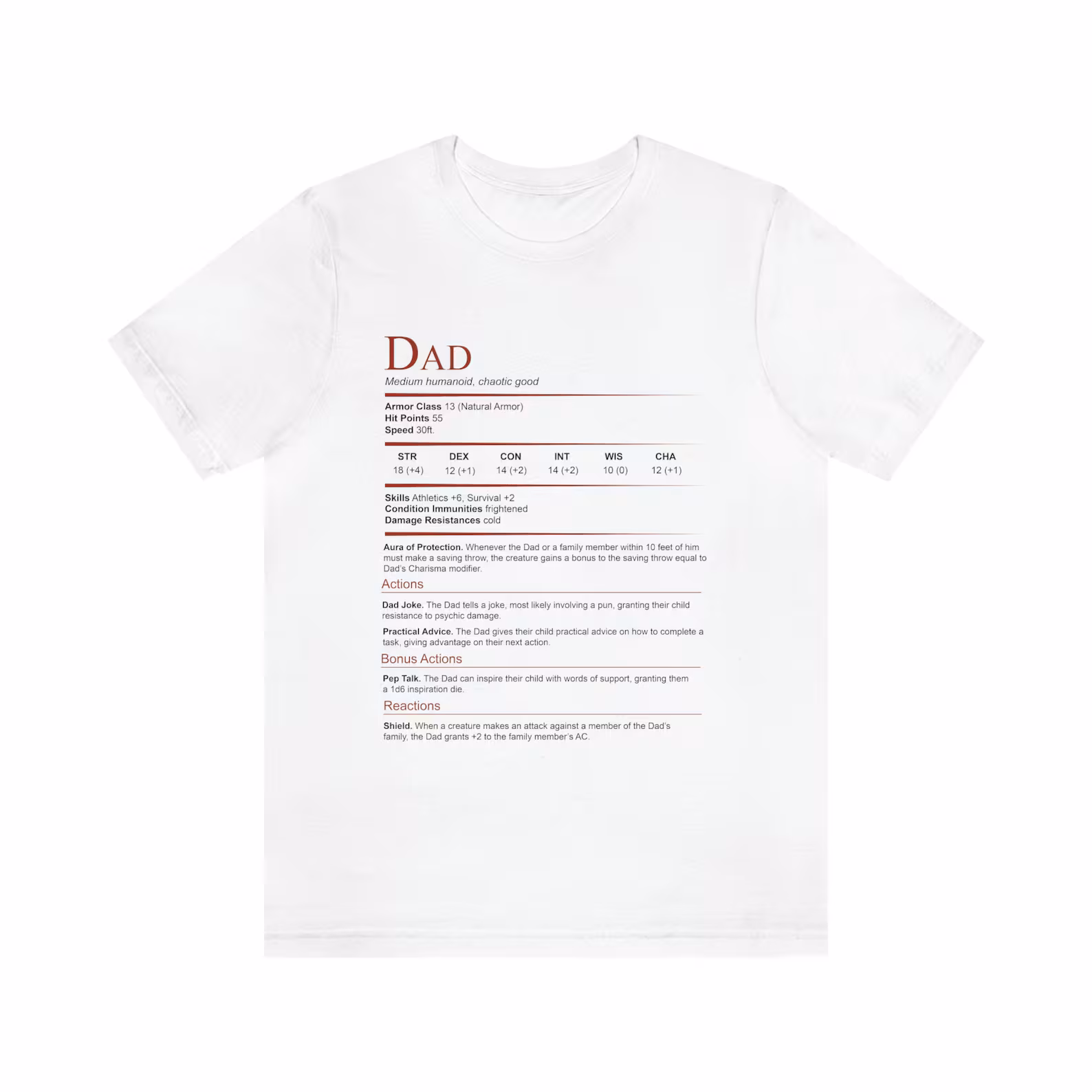 DnD Dad Shirt, Dad Stat Block Tshirt