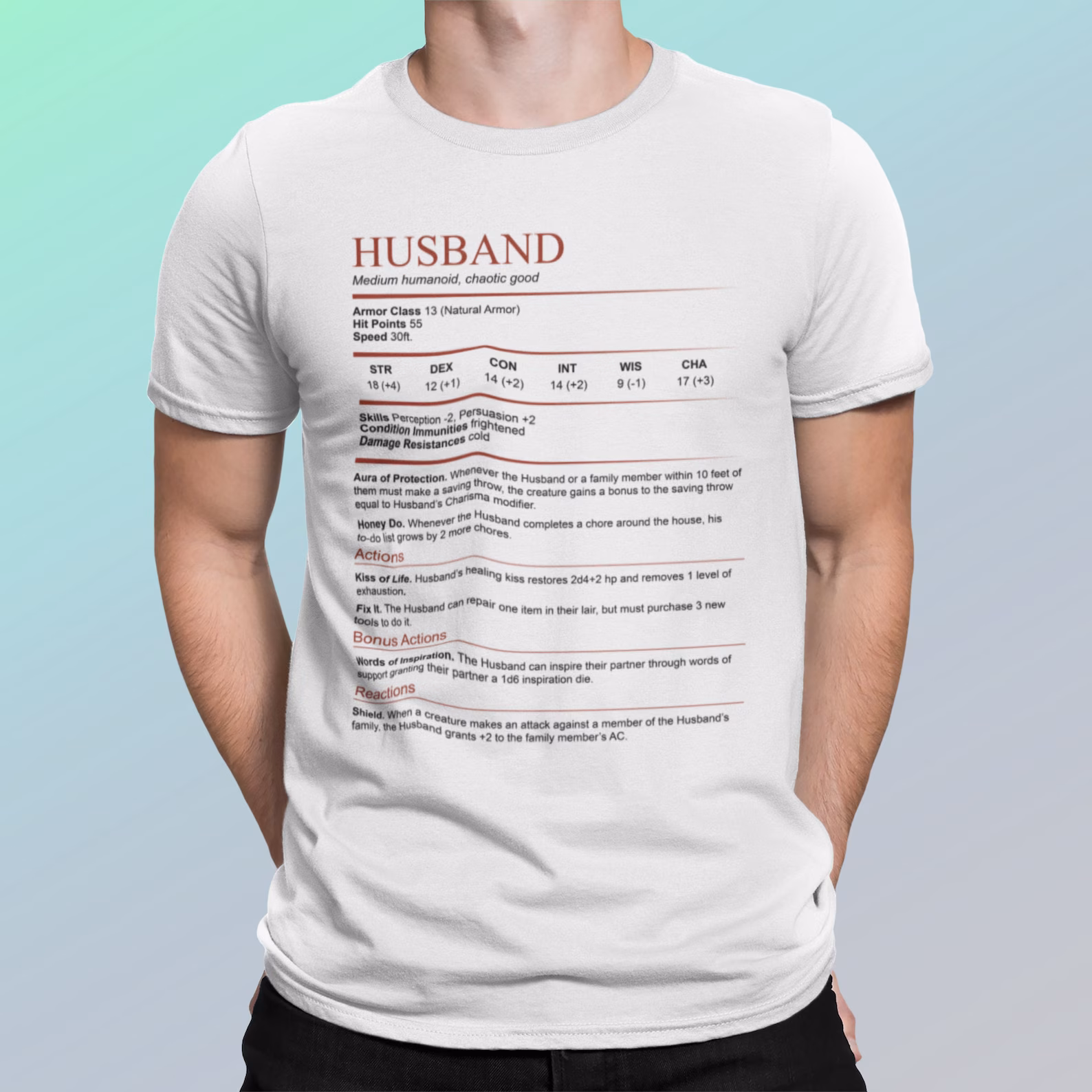 D&D Husband Stat Block Shirt | Dungeons and Dragons T-Shirt