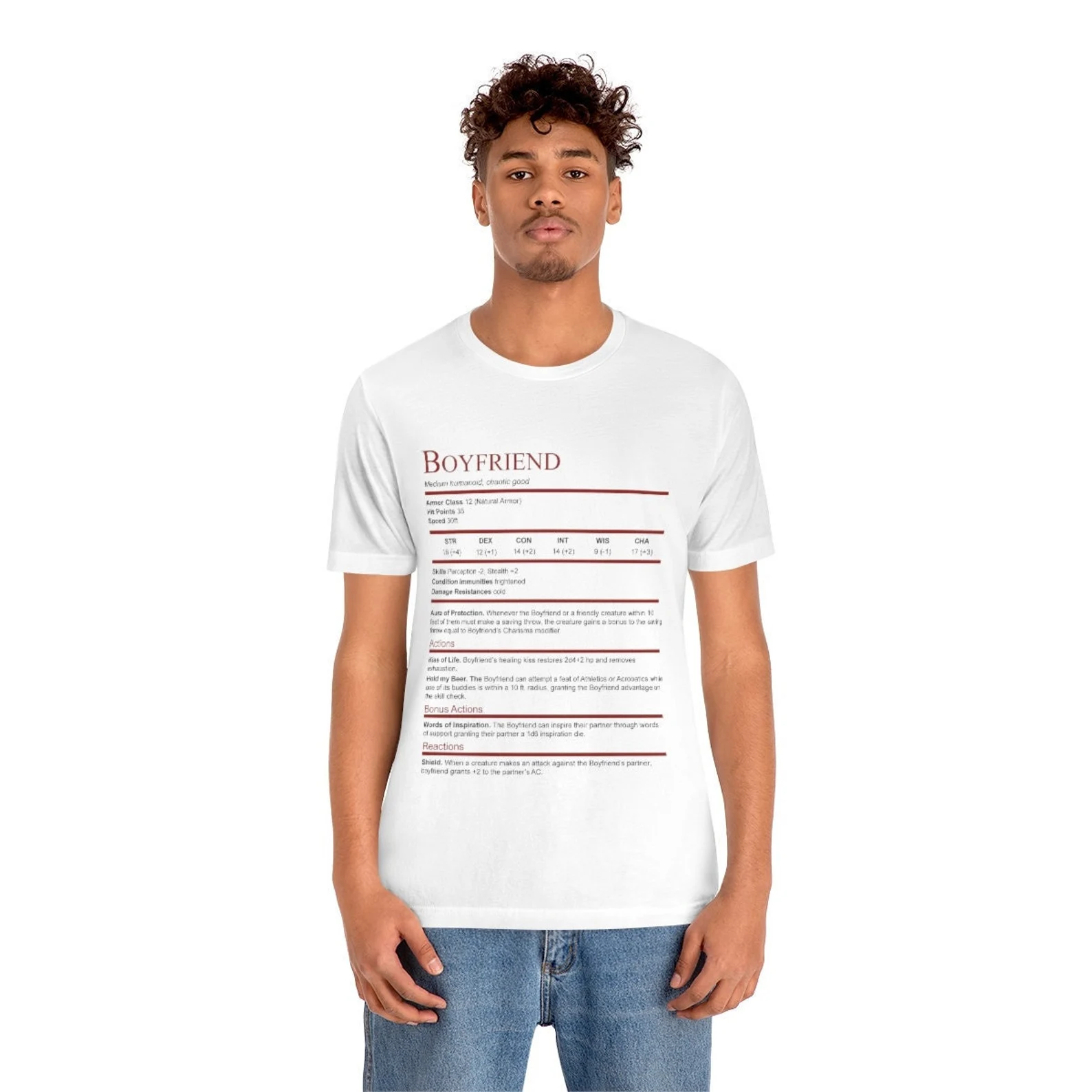 D&D Boyfriend Stat Block Shirt | Unisex Jersey Short Sleeve Tee