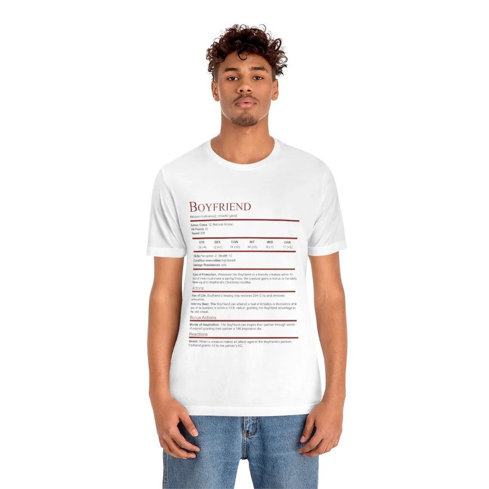 D&D Boyfriend Stat Block Shirt | Unisex Jersey Short Sleeve Tee