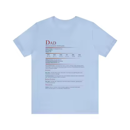 DnD Dad Shirt, Dad Stat Block Tshirt