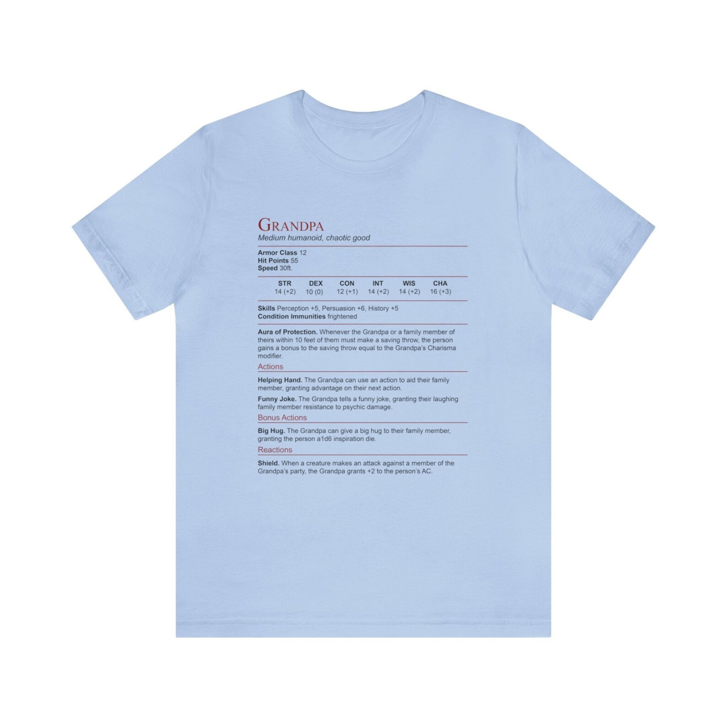D&D Grandpa Stat Block Shirt | Unisex Jersey Short Sleeve Tee