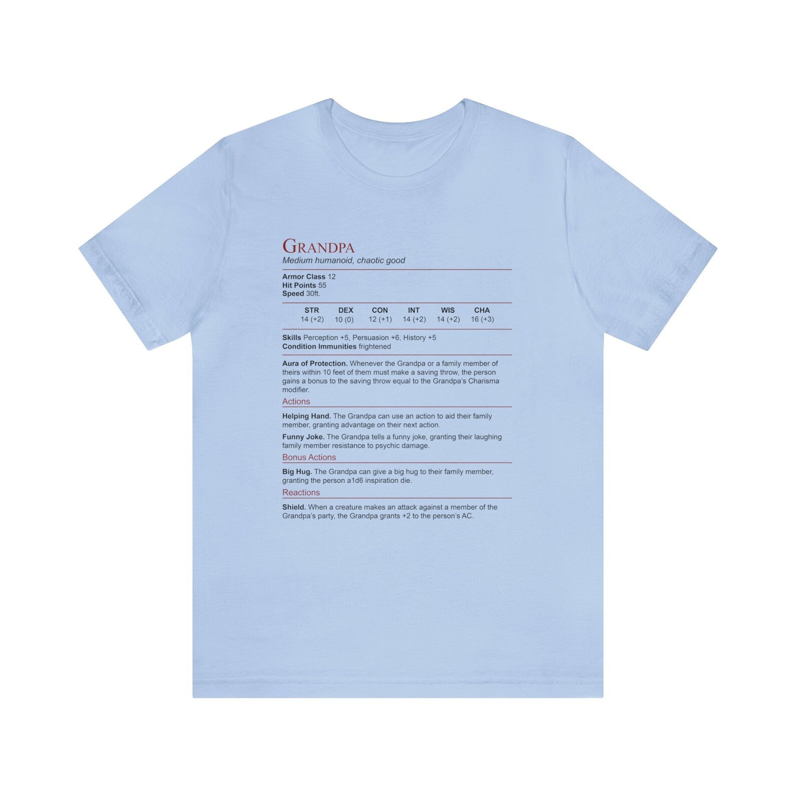 D&D Grandpa Stat Block Shirt | Unisex Jersey Short Sleeve Tee