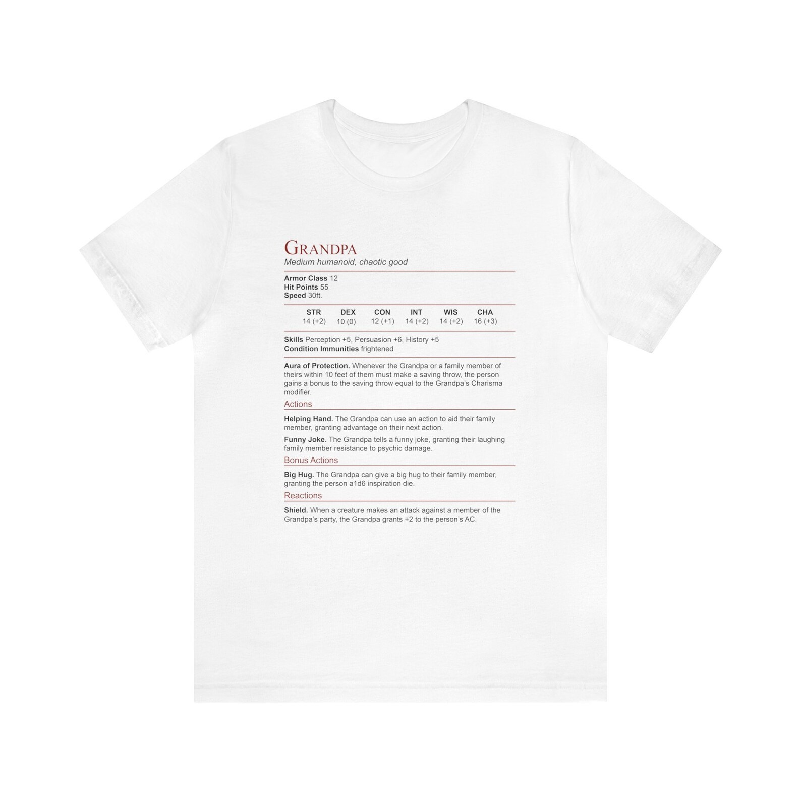 D&D Grandpa Stat Block Shirt | Unisex Jersey Short Sleeve Tee