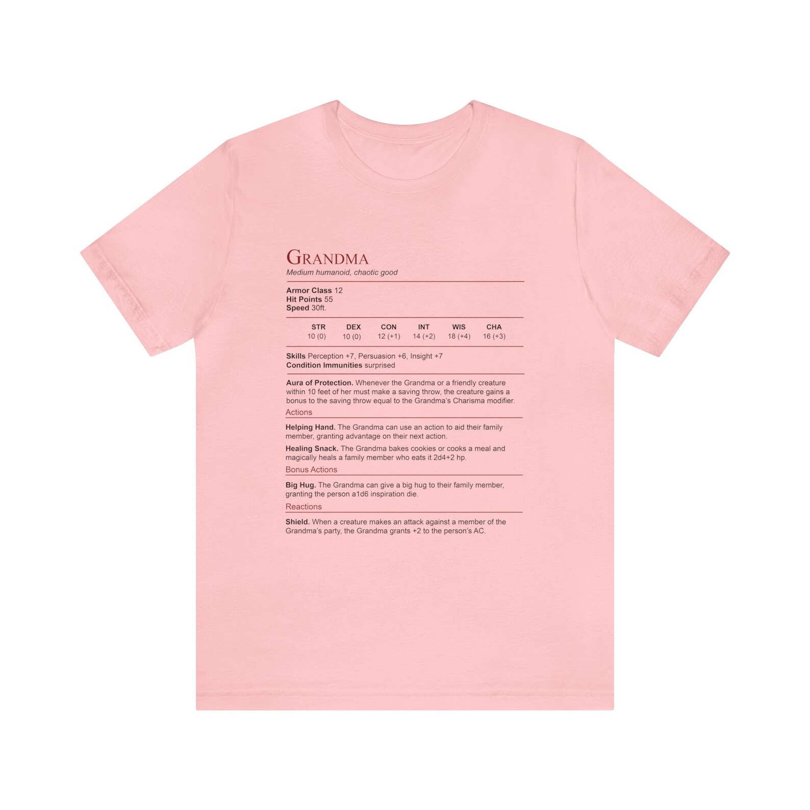 D&D Grandma Stat Block Shirt | Unisex Jersey Short Sleeve Tee
