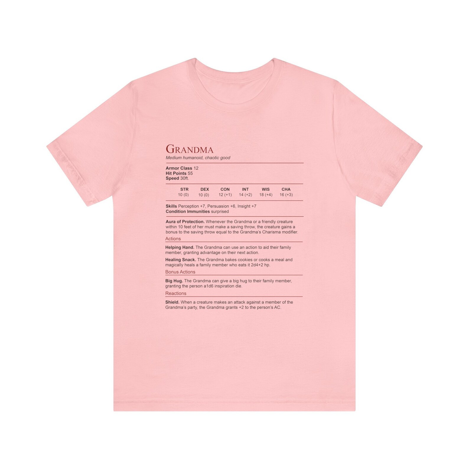 D&D Grandma Stat Block Shirt | Unisex Jersey Short Sleeve Tee