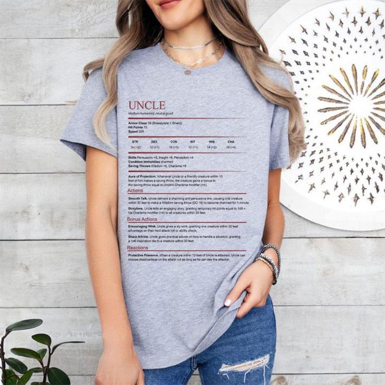 Dungeoons & Dragoons Uncle T Shirt, Uncle DnD Stat Block Shirt