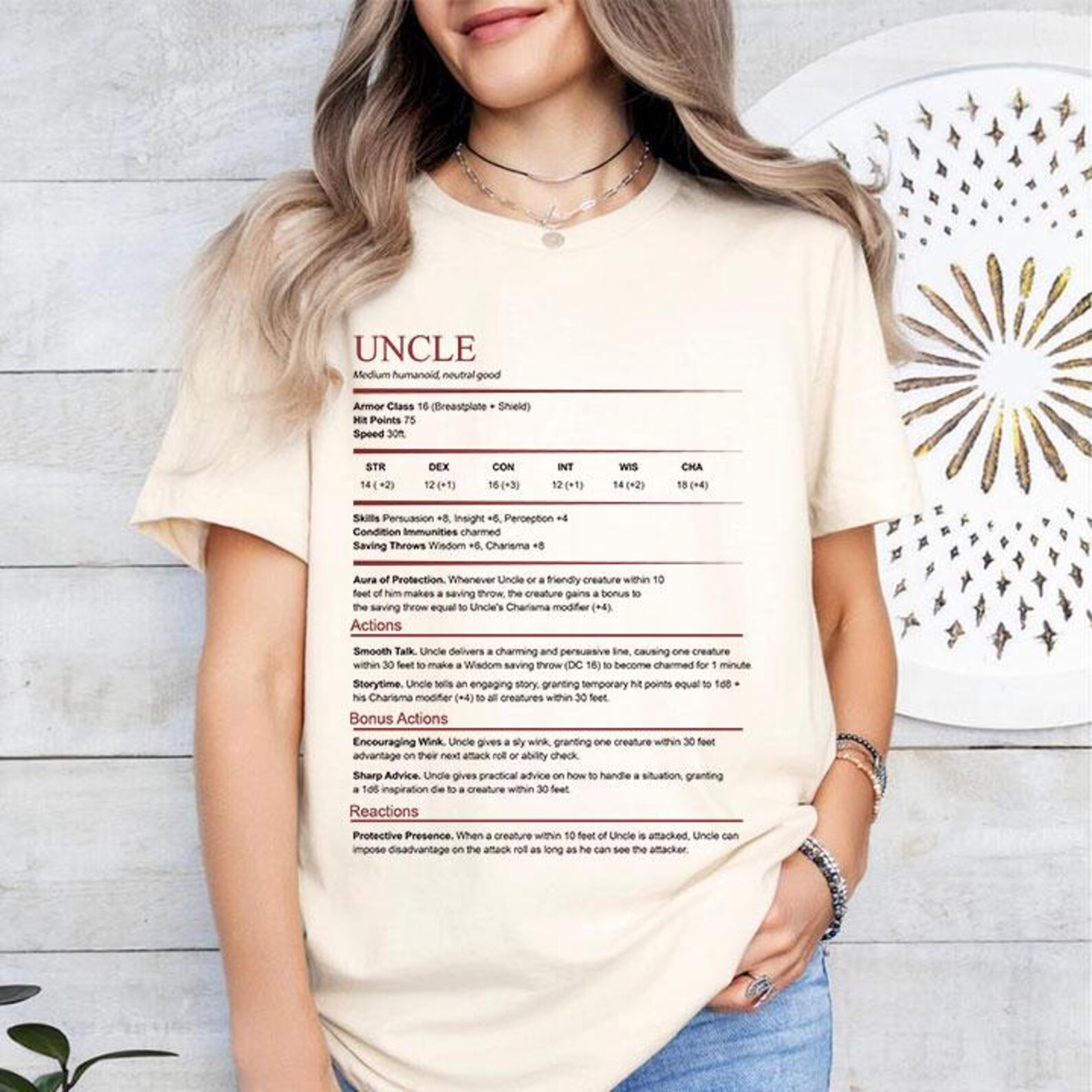 Dungeoons & Dragoons Uncle T Shirt, Uncle DnD Stat Block Shirt
