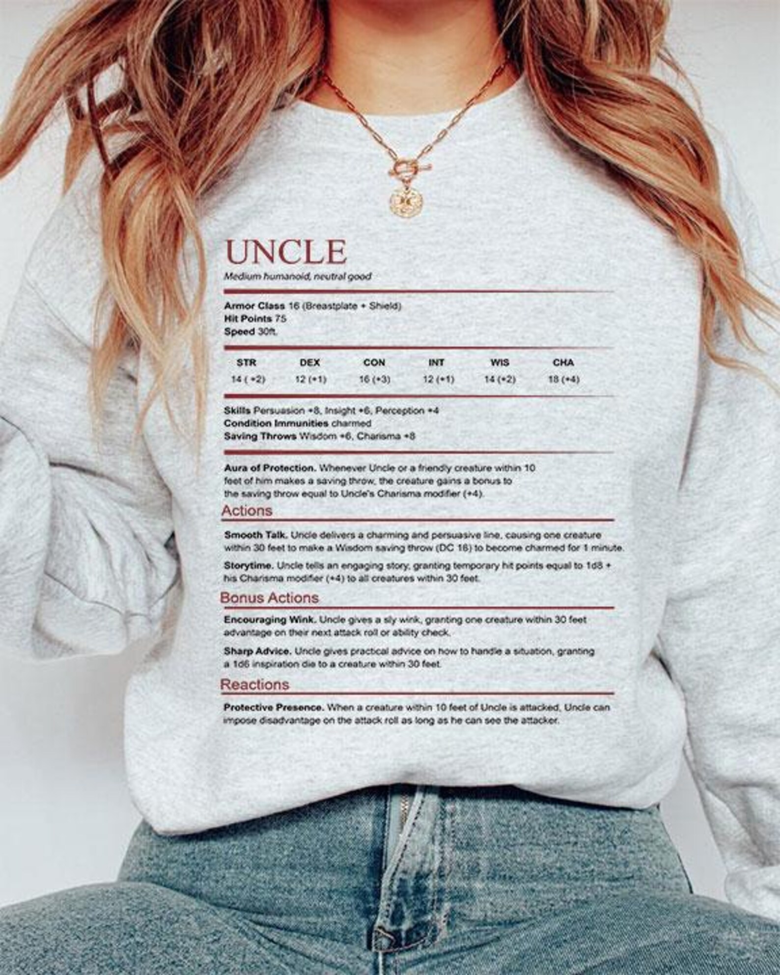 Dungeoons & Dragoons Uncle T Shirt, Uncle DnD Stat Block Shirt