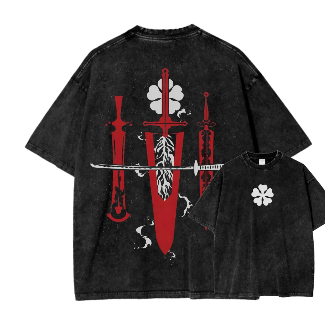 Black Clover Sword Streetwear Washed T-Shirt