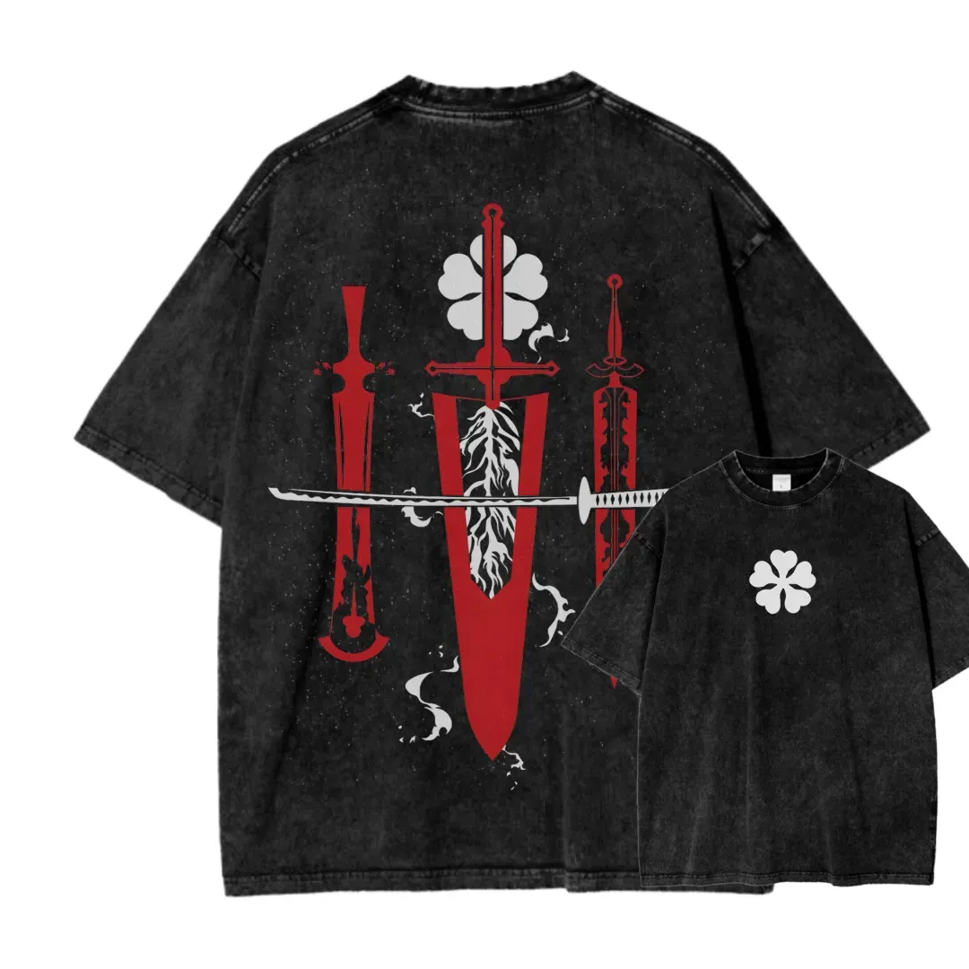 Black Clover Sword Streetwear Washed T-Shirt
