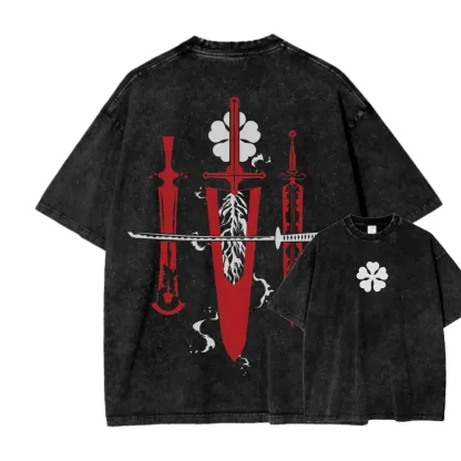 Black Clover Sword Streetwear Washed T-Shirt