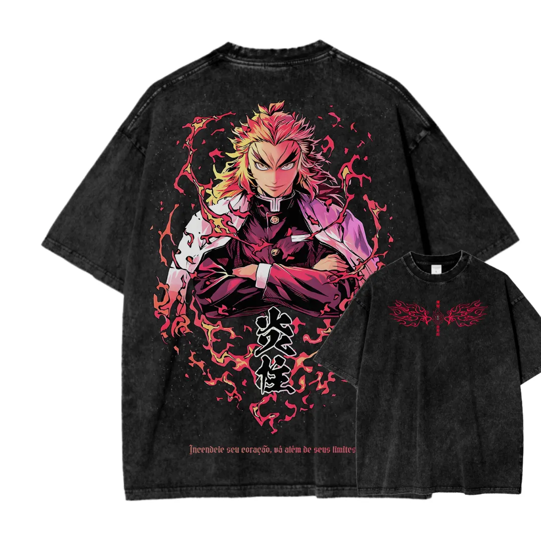 Demon Slayer Rengoku Kyoujurou Unisex Fit Washed T-Shirt 2504004054