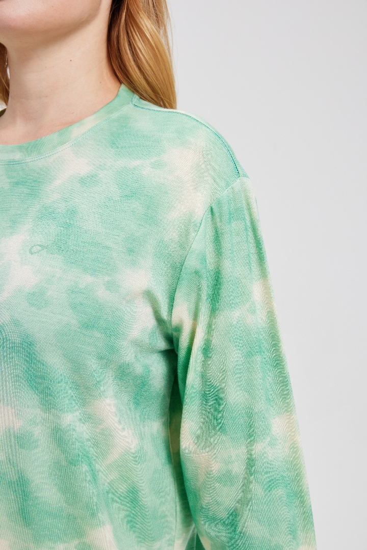 Tencel Merino Wool tie-dye long-sleeve T-shirt, comfortable for hiking and running, quick-drying, antibacterial breathable and super sun-proof.