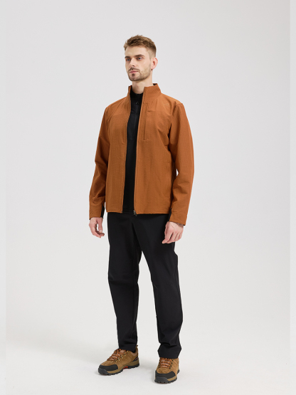Men's zipper plaid autumn stand-up collar coat;