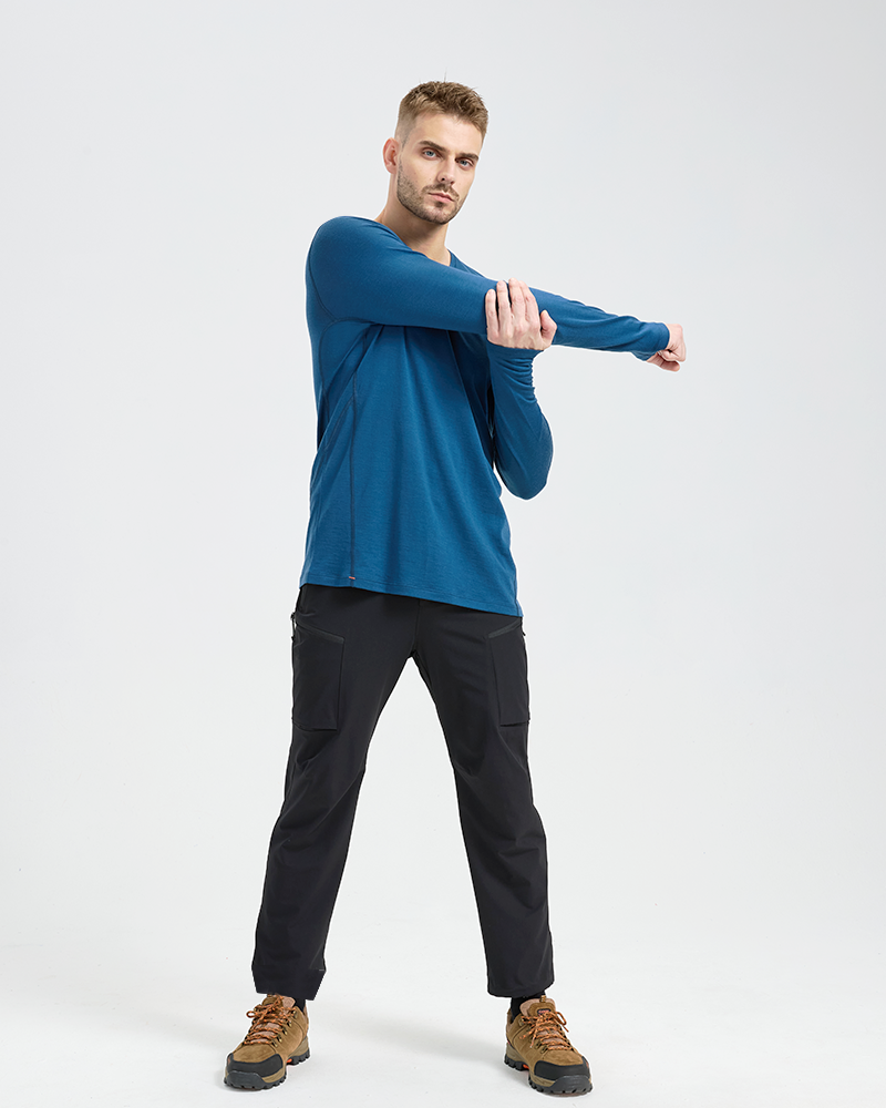   Men's full merino wool patchwork long sleeve;