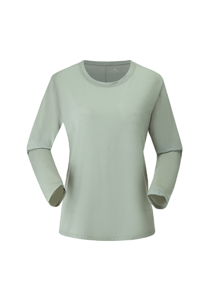 Ladies Merino Wool Sports Tight-Fitting Crew Neck Long Sleeve Top