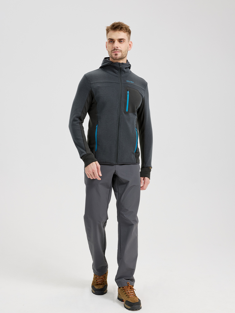 Men's winter sports merino wool fleece lined hooded jacket;