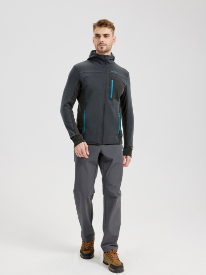 Men's winter sports merino wool fleece lined hooded jacket;