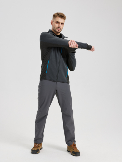 Men's winter sports merino wool fleece lined hooded jacket;