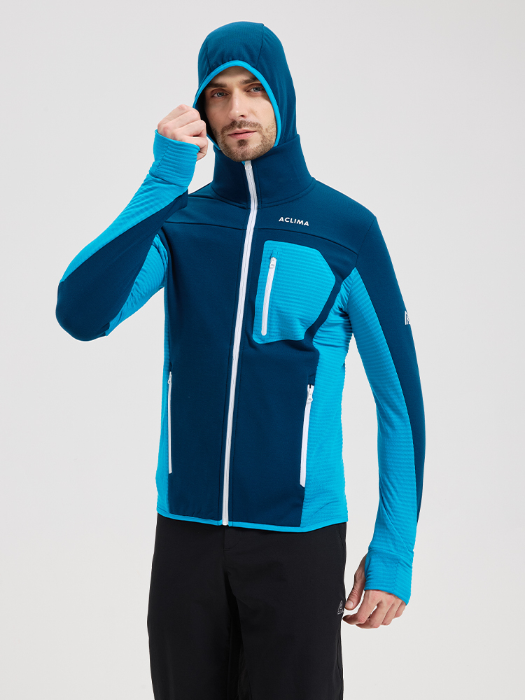 Men's winter sports merino wool fleece lined hooded jacket;