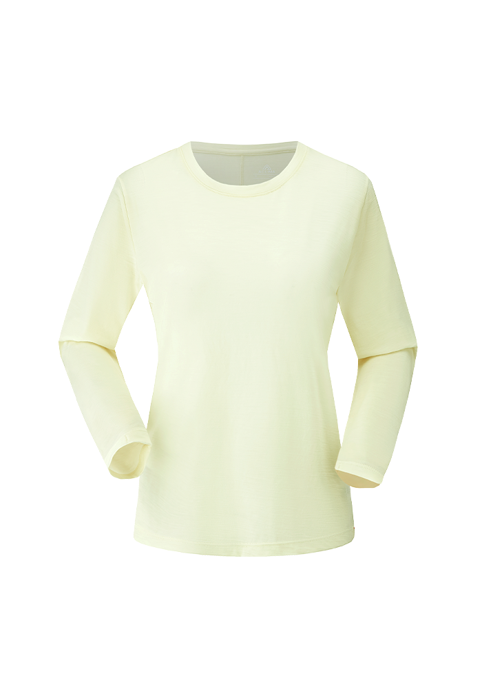 Ladies Merino Wool Sports Tight-Fitting Crew Neck Long Sleeve Top
