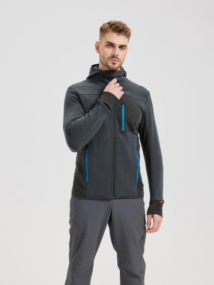 Men's winter sports merino wool fleece lined hooded jacket;
