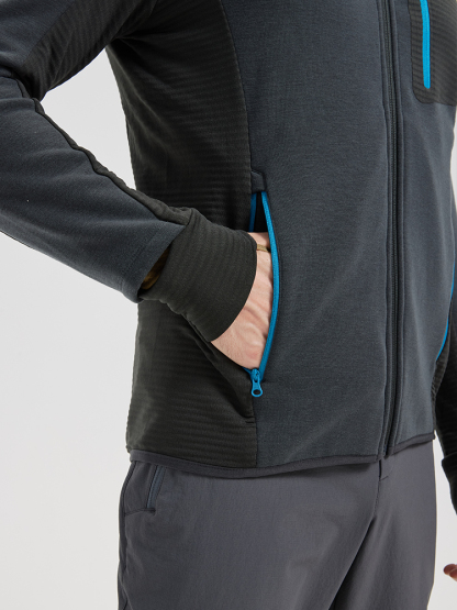 Men's winter sports merino wool fleece lined hooded jacket;