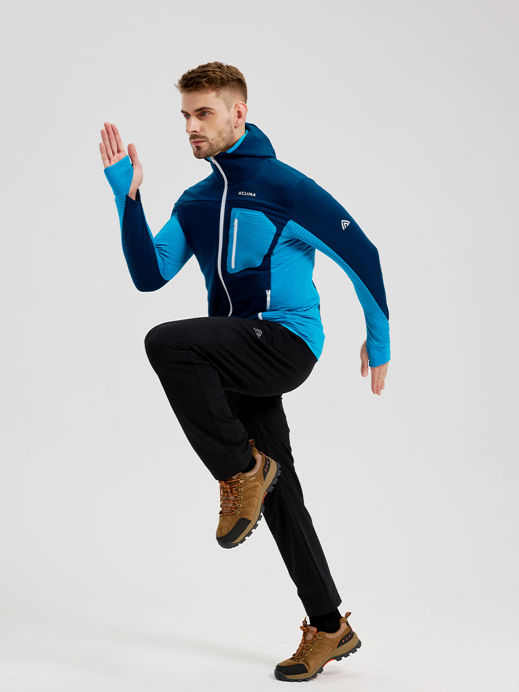 Men's winter sports merino wool fleece lined hooded jacket;