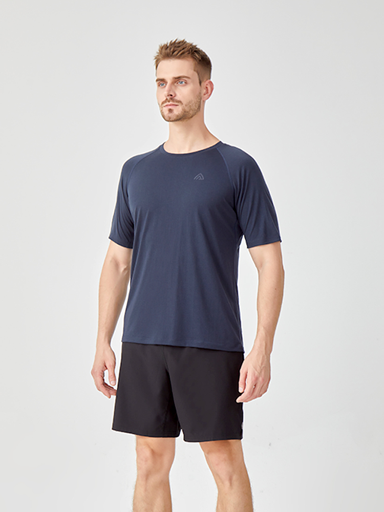 Men's casual sports patchwork short-sleeved sweater made of merino wool
