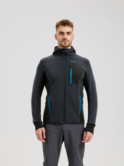 Men's winter sports merino wool fleece lined hooded jacket;