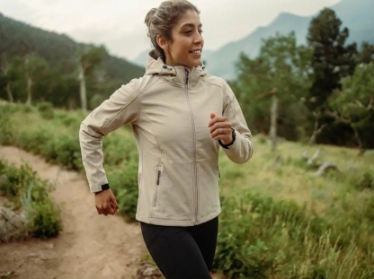Women's lightweight softshell jacket with detachable hood
