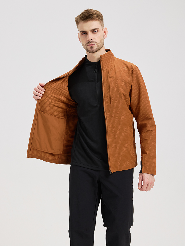 Men's zipper plaid autumn stand-up collar coat;
