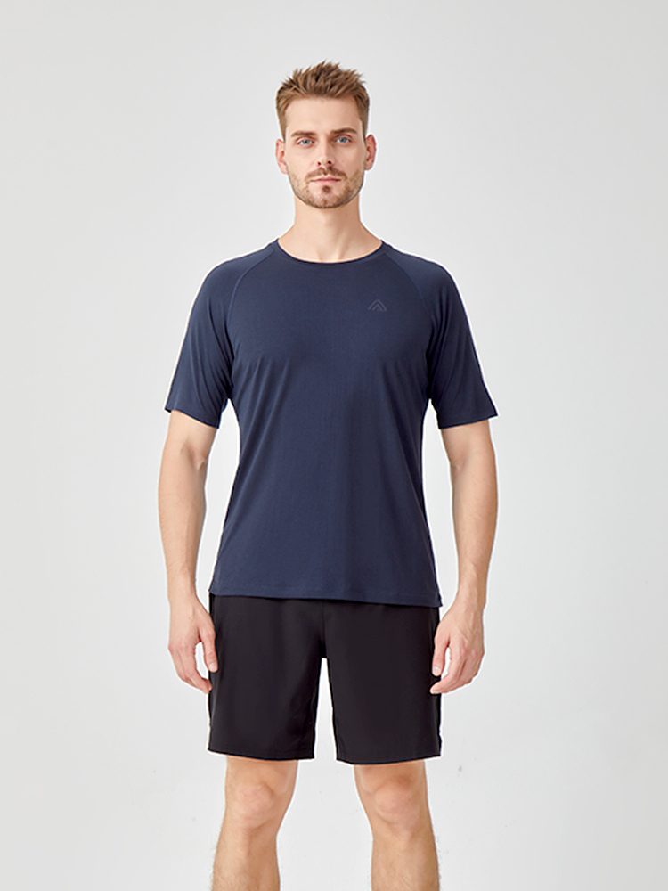 Men's casual sports patchwork short-sleeved sweater made of merino wool
