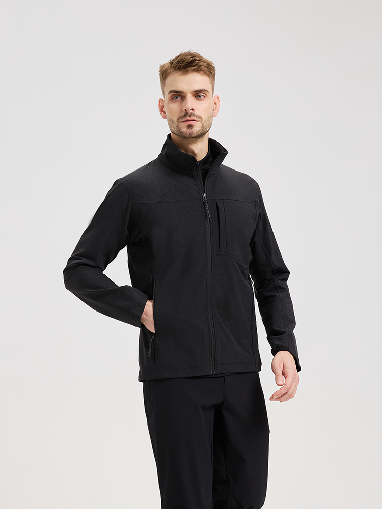 Men's corduroy coated outdoor lightweight warm softshell jacket with stand collar