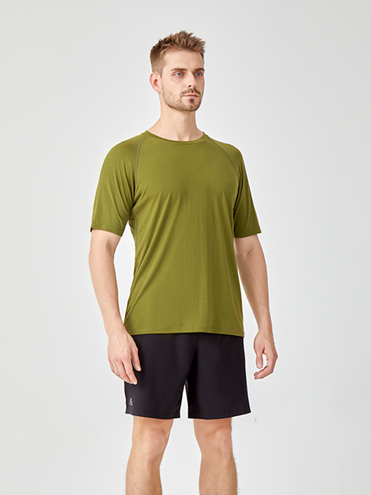 Men's casual sports patchwork short-sleeved sweater made of merino wool