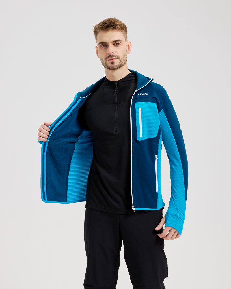 Men's winter sports merino wool fleece lined hooded jacket;