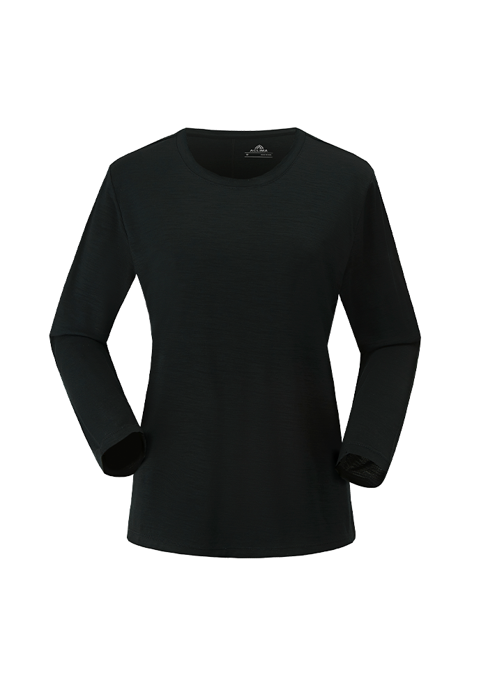 Ladies Merino Wool Sports Tight-Fitting Crew Neck Long Sleeve Top