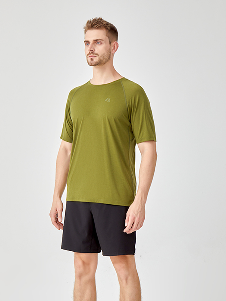 Men's casual sports patchwork short-sleeved sweater made of merino wool