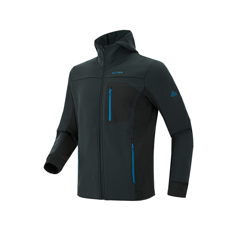 Men's winter sports merino wool fleece lined hooded jacket;