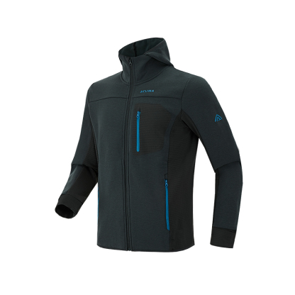 Men's winter sports merino wool fleece lined hooded jacket;