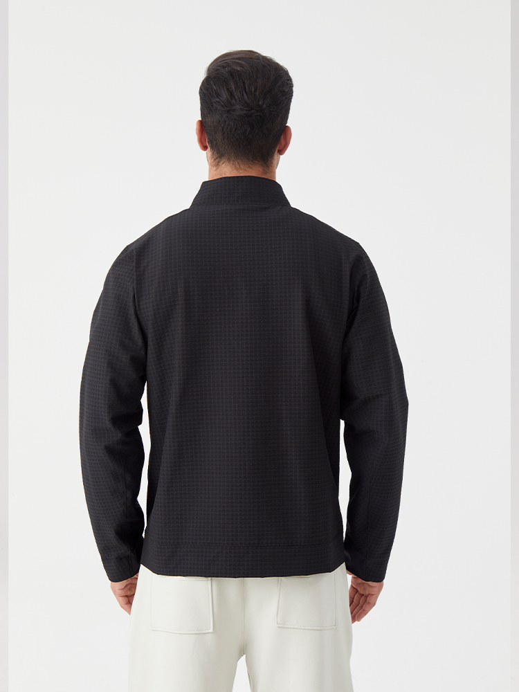 Men's zipper plaid autumn stand-up collar coat;