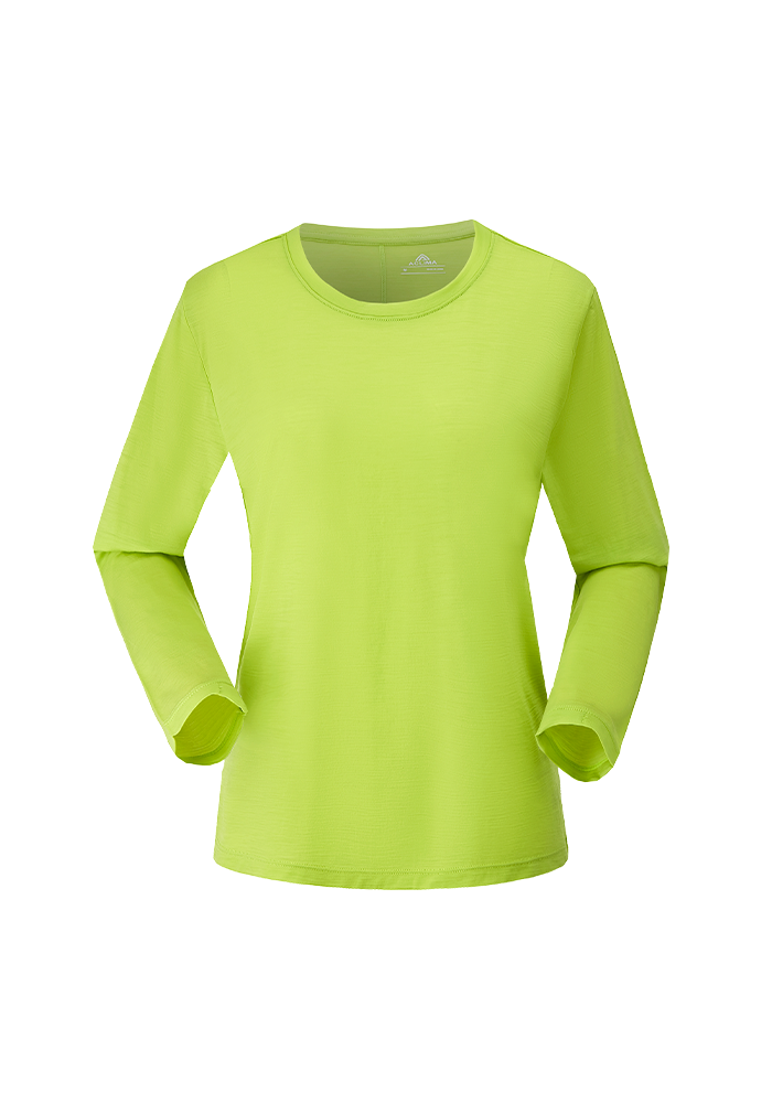 Ladies Merino Wool Sports Tight-Fitting Crew Neck Long Sleeve Top