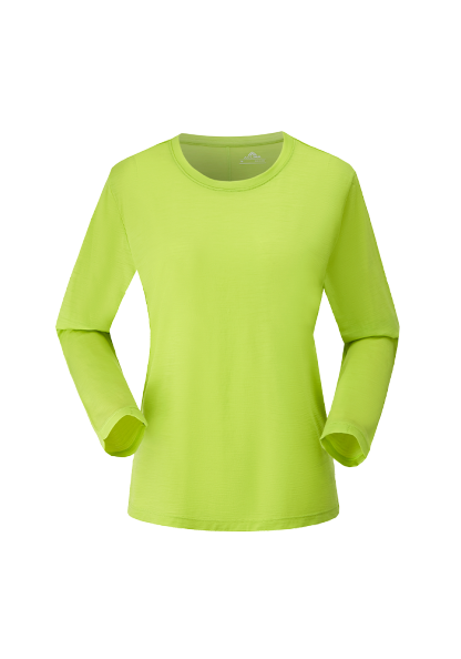 Ladies Merino Wool Sports Tight-Fitting Crew Neck Long Sleeve Top