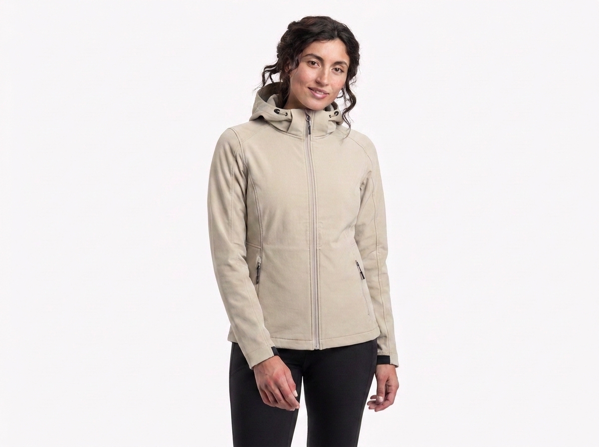 Women's lightweight softshell jacket with detachable hood