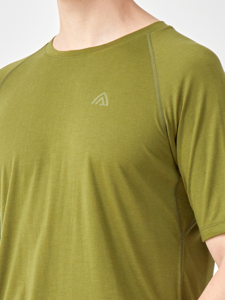 Men's casual sports patchwork short-sleeved sweater made of merino wool