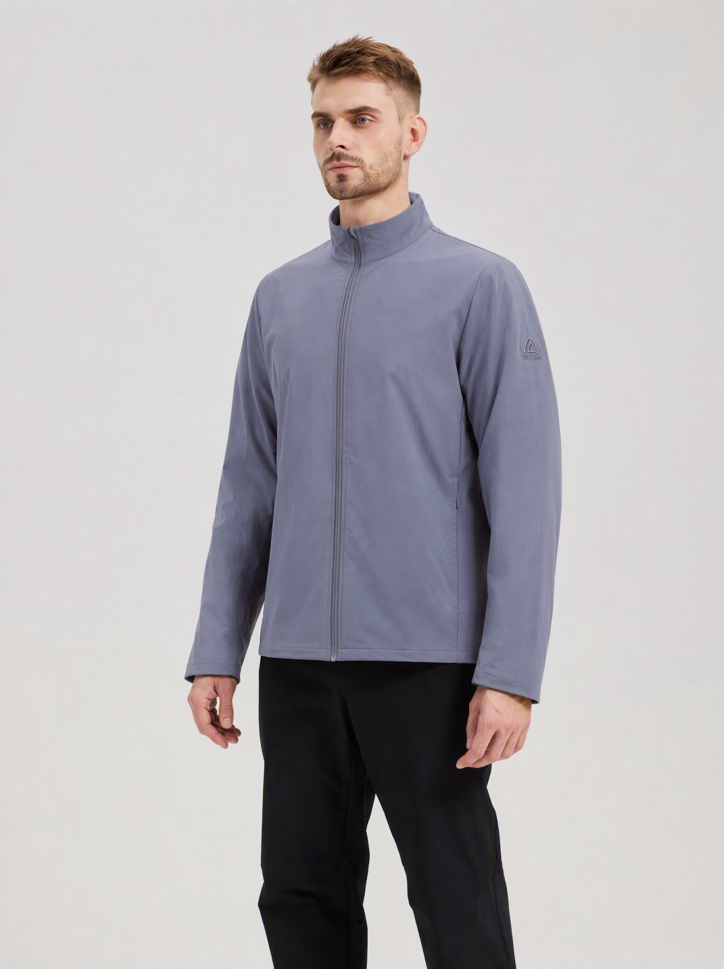 Men's stand collar woven merino wool jacket