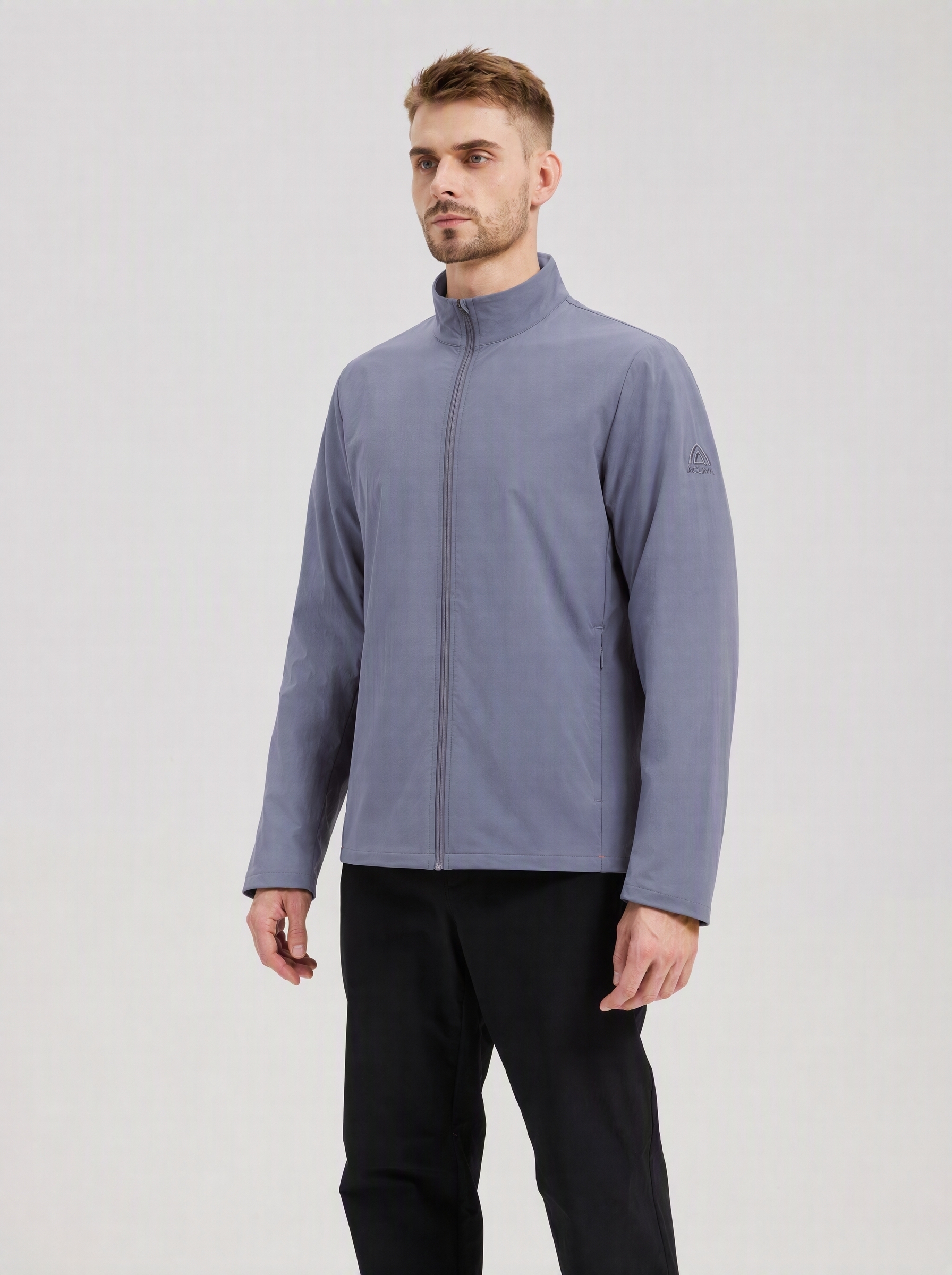 Men's stand collar woven merino wool jacket