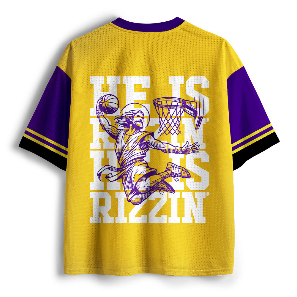Luke 24 He Is Rizzin Yellow Christian Mesh Jersey