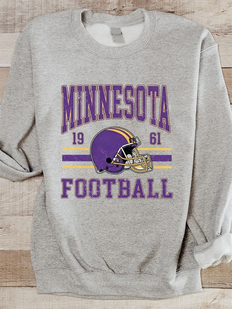 Minnesota Vikings Inspired Football Graphic Cotton Sweatshirt